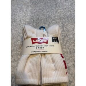 Levi's Men's 8 Pack White Half Cushion Crew Socks Size 10-13 Shoe Size 6-12 NWT